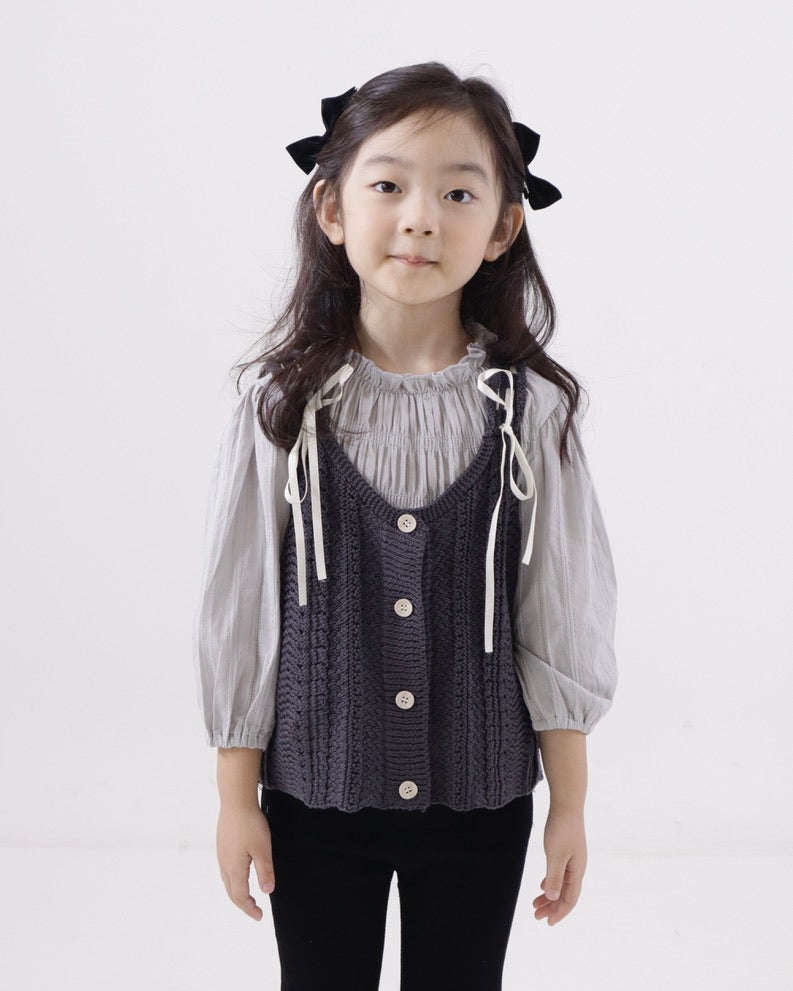 Layered Knit Vest With Blouse Set (Ready Stock)