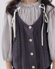 Layered Knit Vest With Blouse Set (Ready Stock)