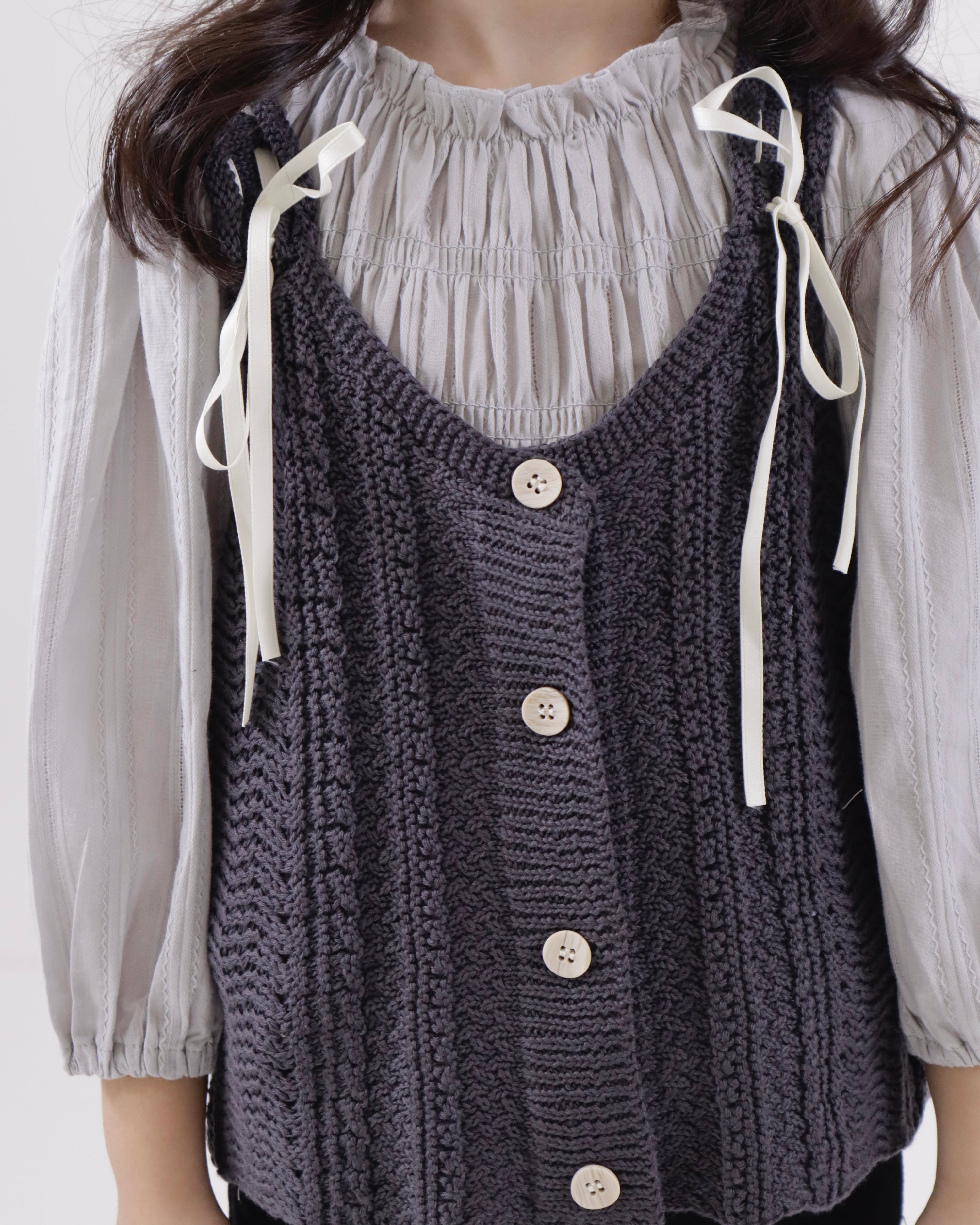 Layered Knit Vest With Blouse Set (Ready Stock)