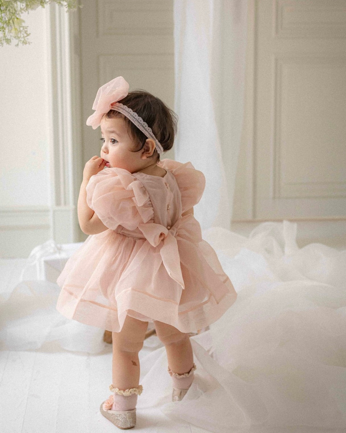 Oren Serena Pintuck Organza Baby Suit -Pink (Ready Stock)