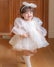 Cream Marianne Organza Romper Dress  (Ready Stock)