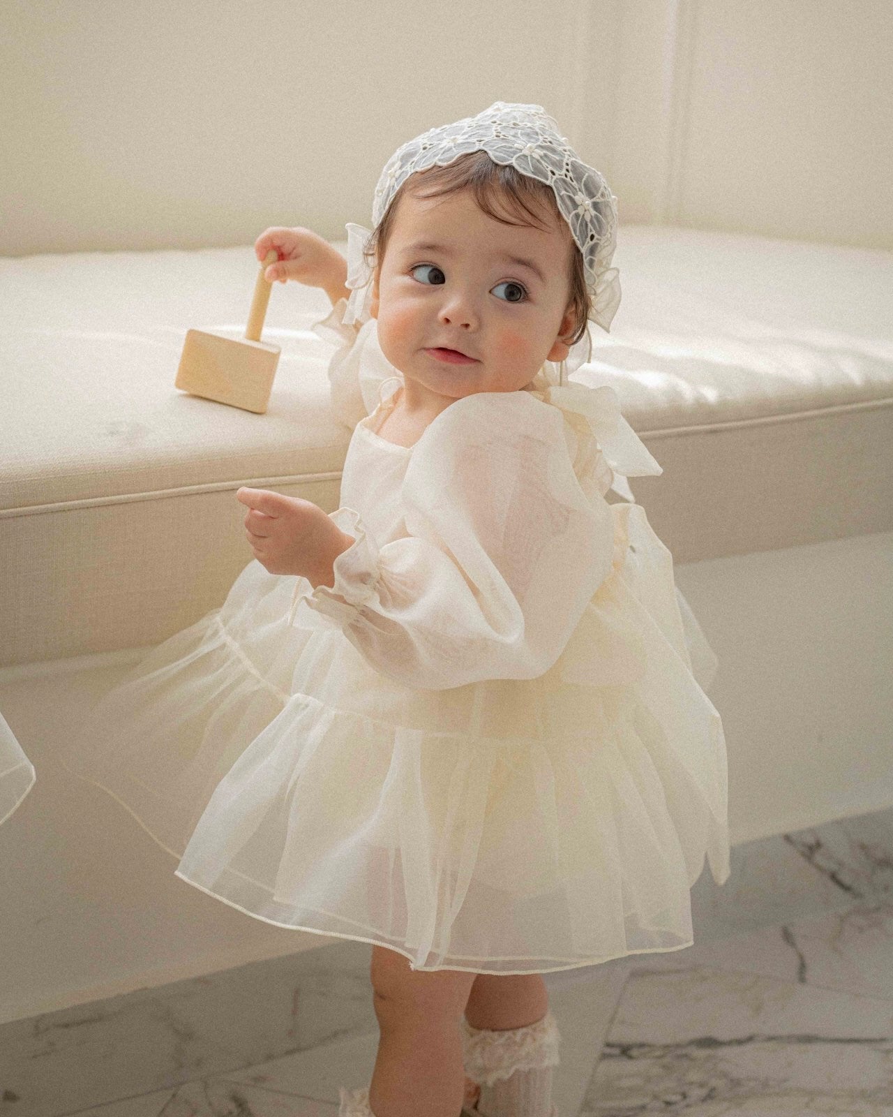 Oren CL Organza Romper-Cream White  (Ready Stock)