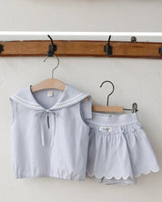 Flo Marine Blouse and Skorts Set (Ready Stock)