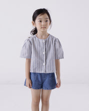 Stripe Summer Linen Jacket & Denim Shorts Set (Ready Stock)