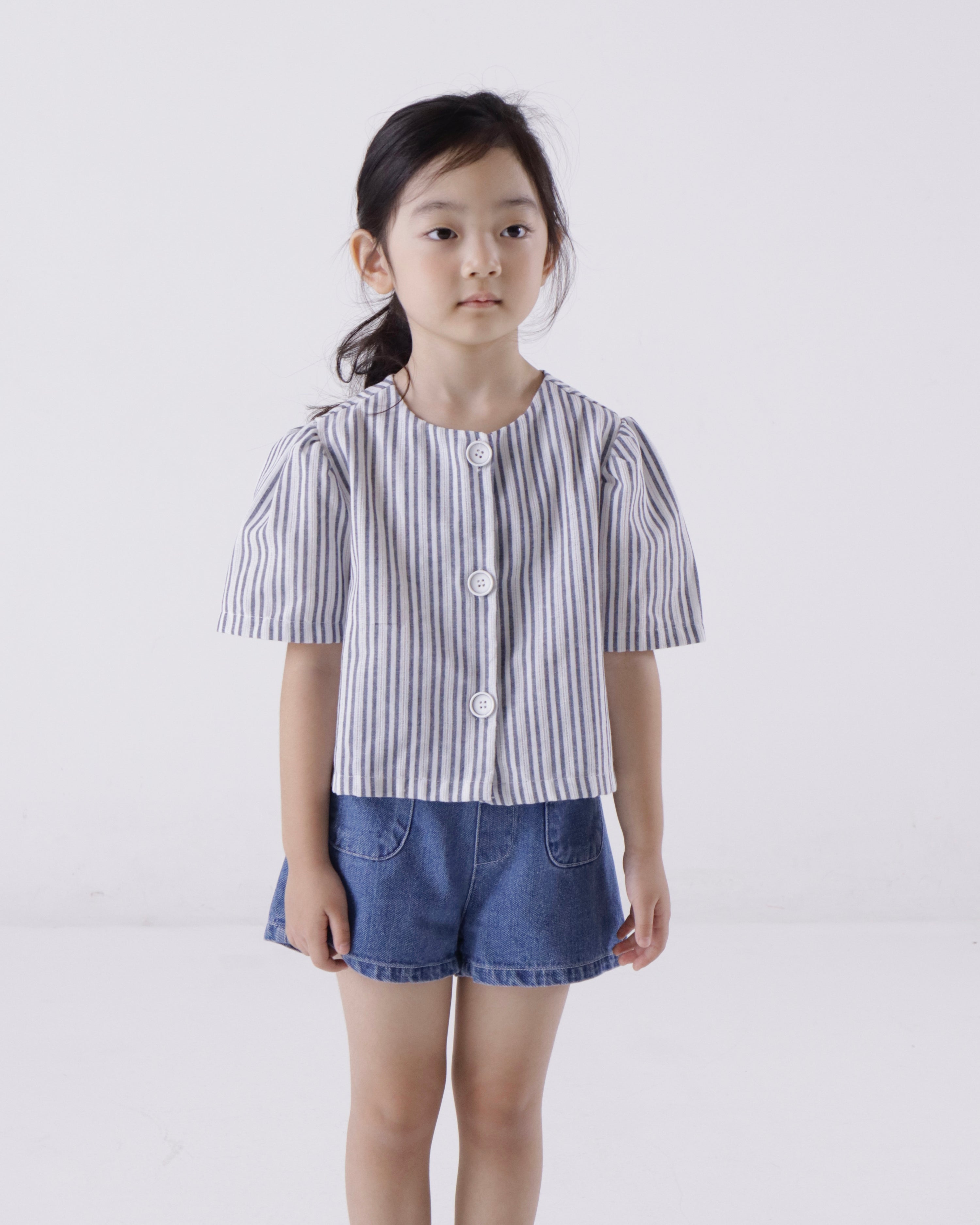 Stripe Summer Linen Jacket & Denim Shorts Set (Ready Stock)