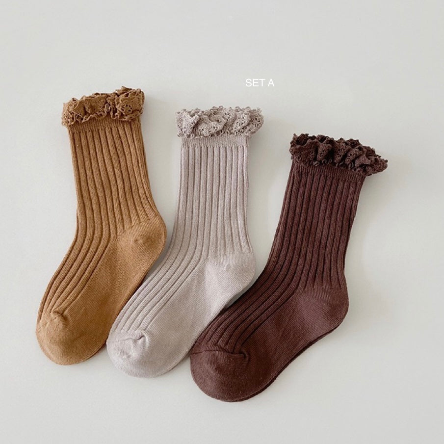 Lace Frill Socks - 3 Pairs Set (Ready Stock)
