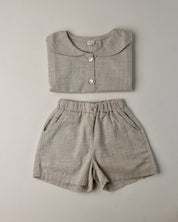 Nunubiel Slub Cotton Kids' Top & Bottom Set (Ready Stock)