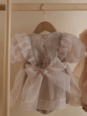 Oren Serena Pintuck Organza Baby Suit - Grayish Beige  (Ready Stock)