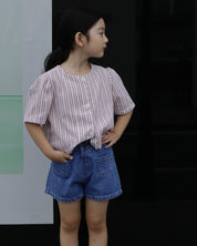 Stripe Summer Linen Jacket & Denim Shorts Set (Ready Stock)