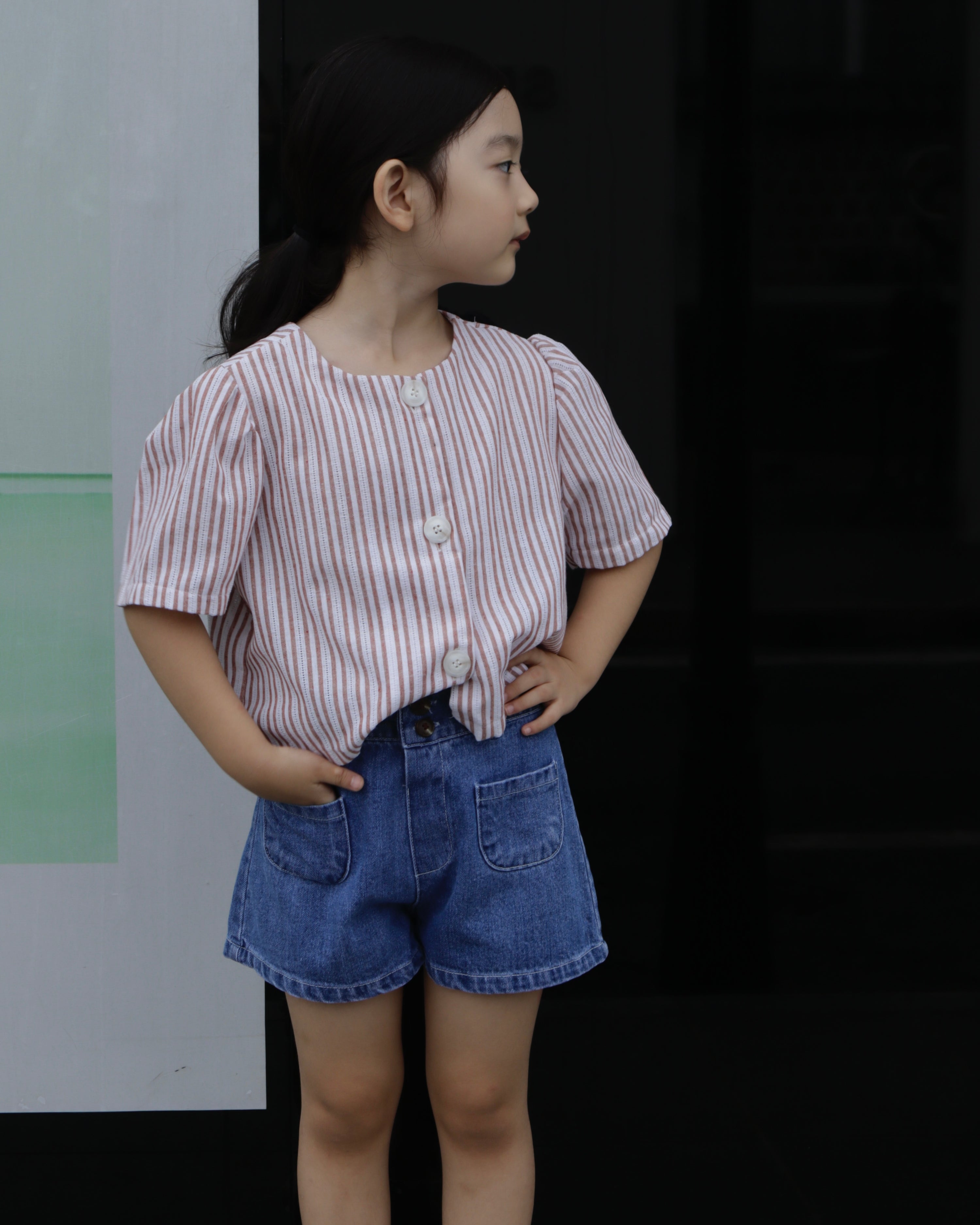 Stripe Summer Linen Jacket & Denim Shorts Set (Ready Stock)