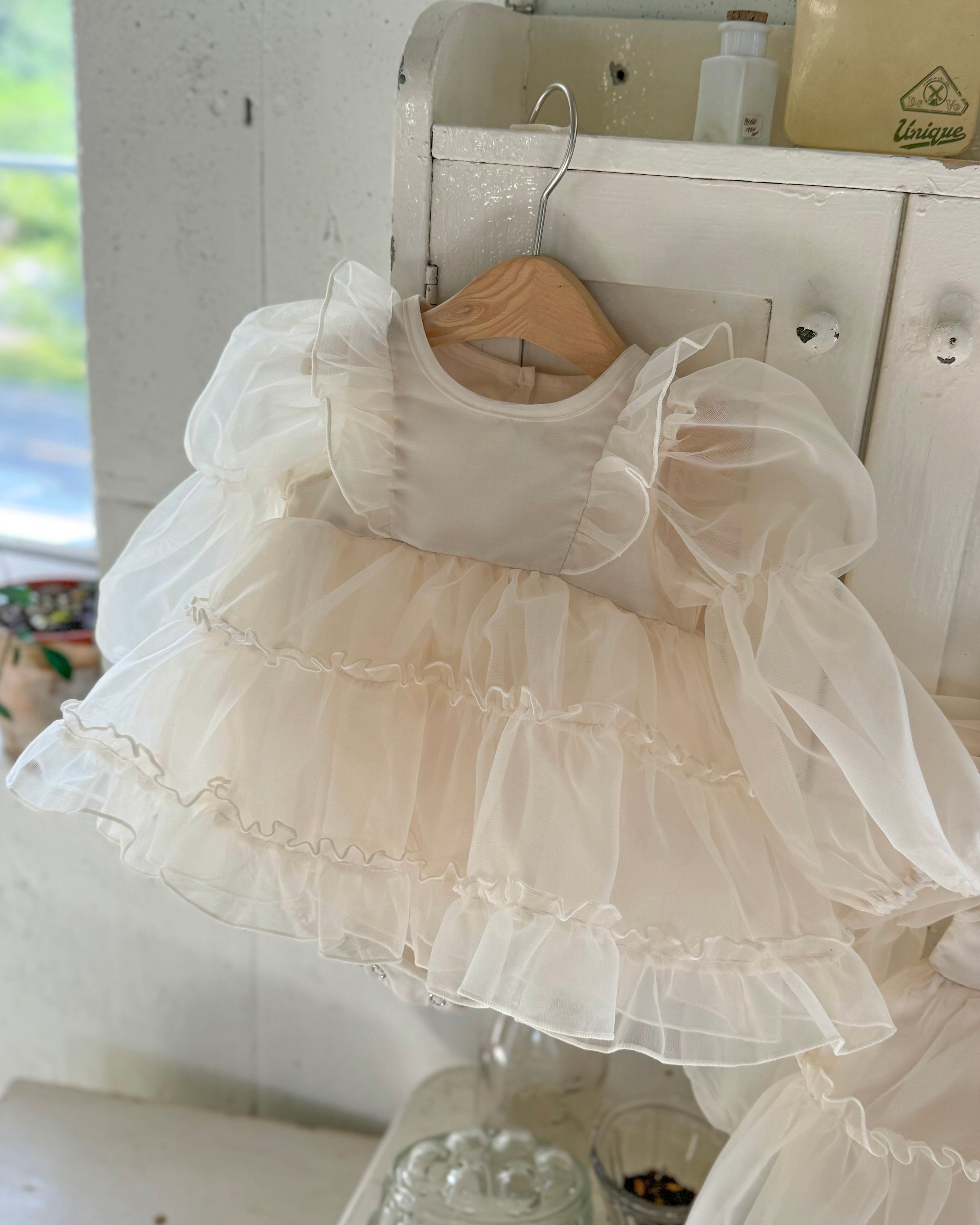 Cream Marianne Organza Romper Dress  (Ready Stock)