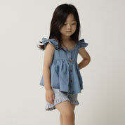 Lopdolop Denim Sleevless Top and Bottom Set  (Ready Stock)
