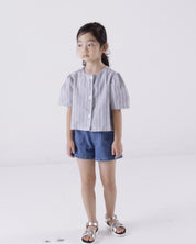 Stripe Summer Linen Jacket & Denim Shorts Set (Ready Stock)
