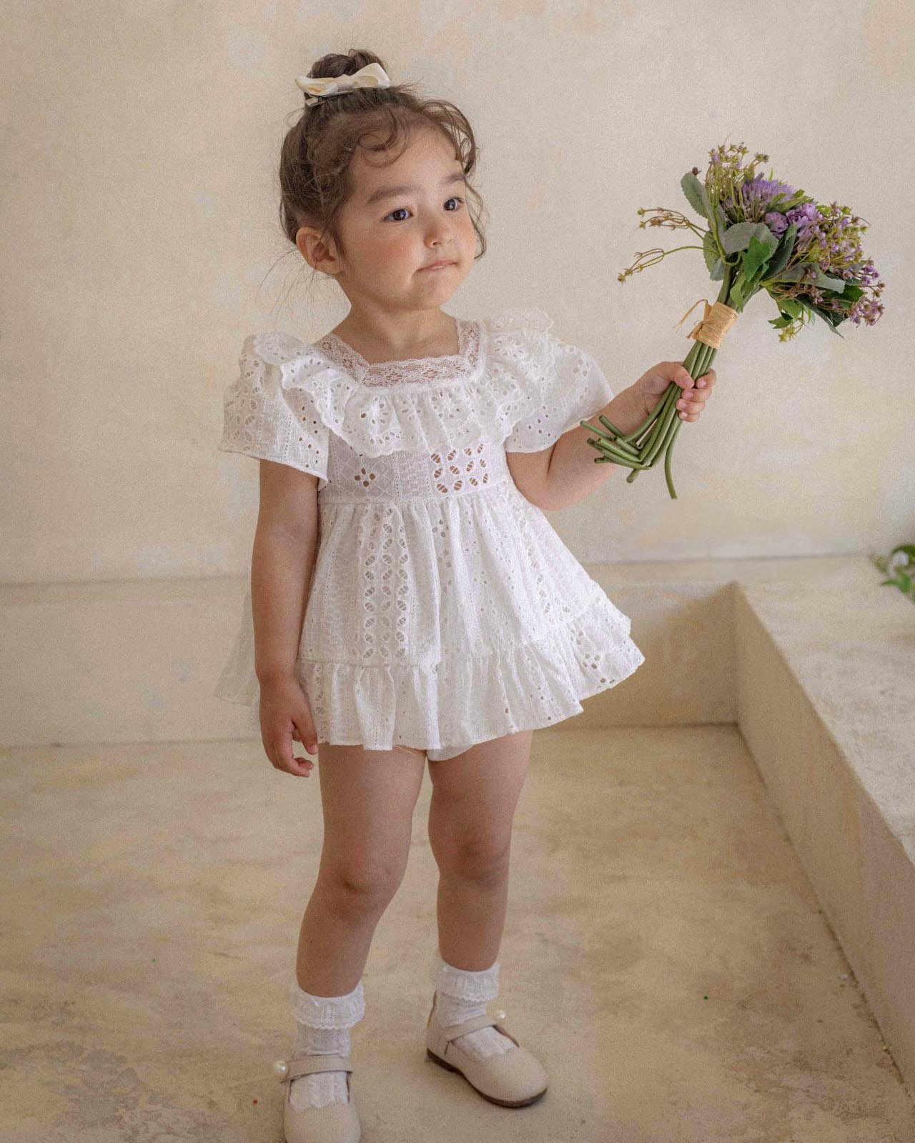 Oren Foret Eyelet Lace Baby Romper (Ready Stock)