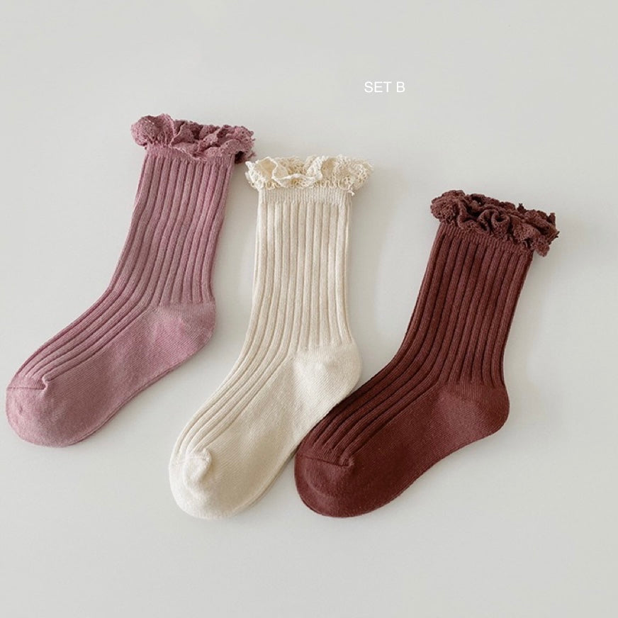 Lace Frill Socks - 3 Pairs Set (Ready Stock)