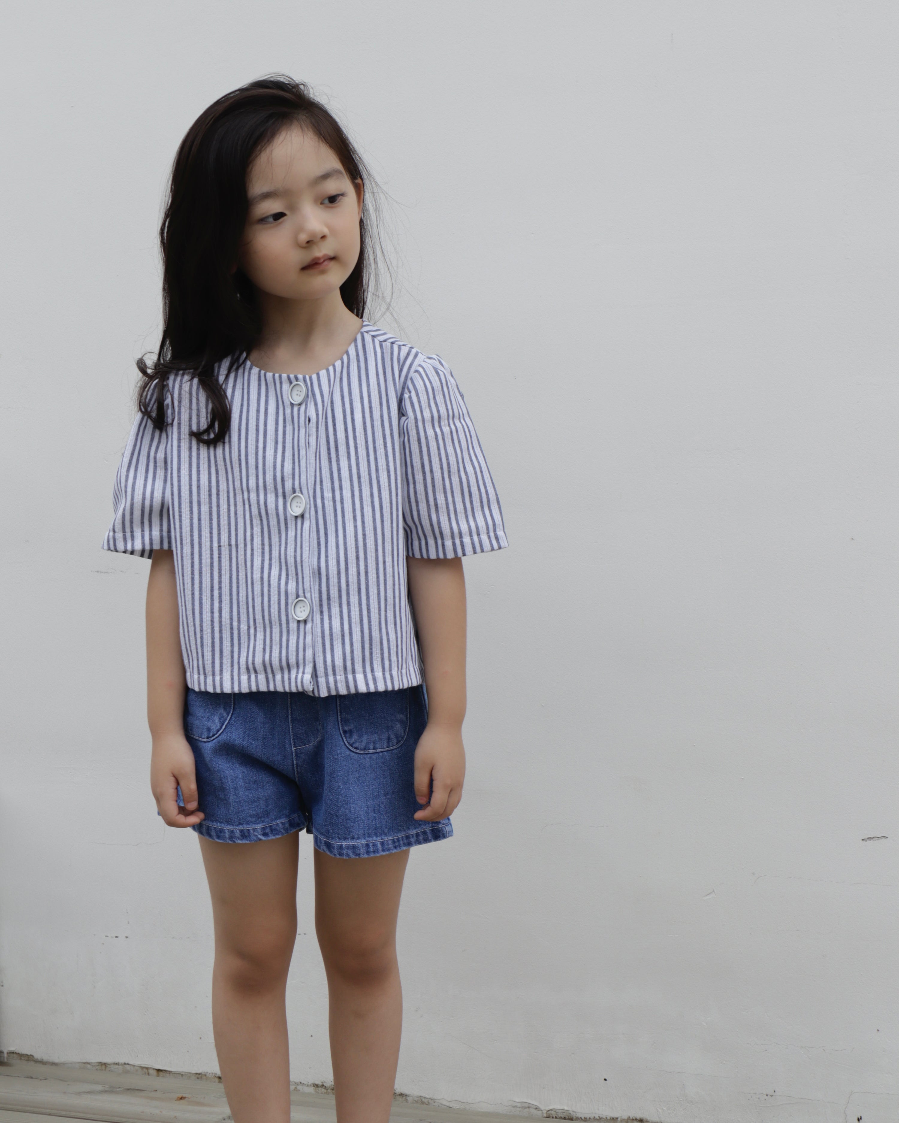 Stripe Summer Linen Jacket & Denim Shorts Set (Ready Stock)