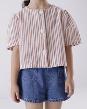 Stripe Summer Linen Jacket & Denim Shorts Set (Ready Stock)