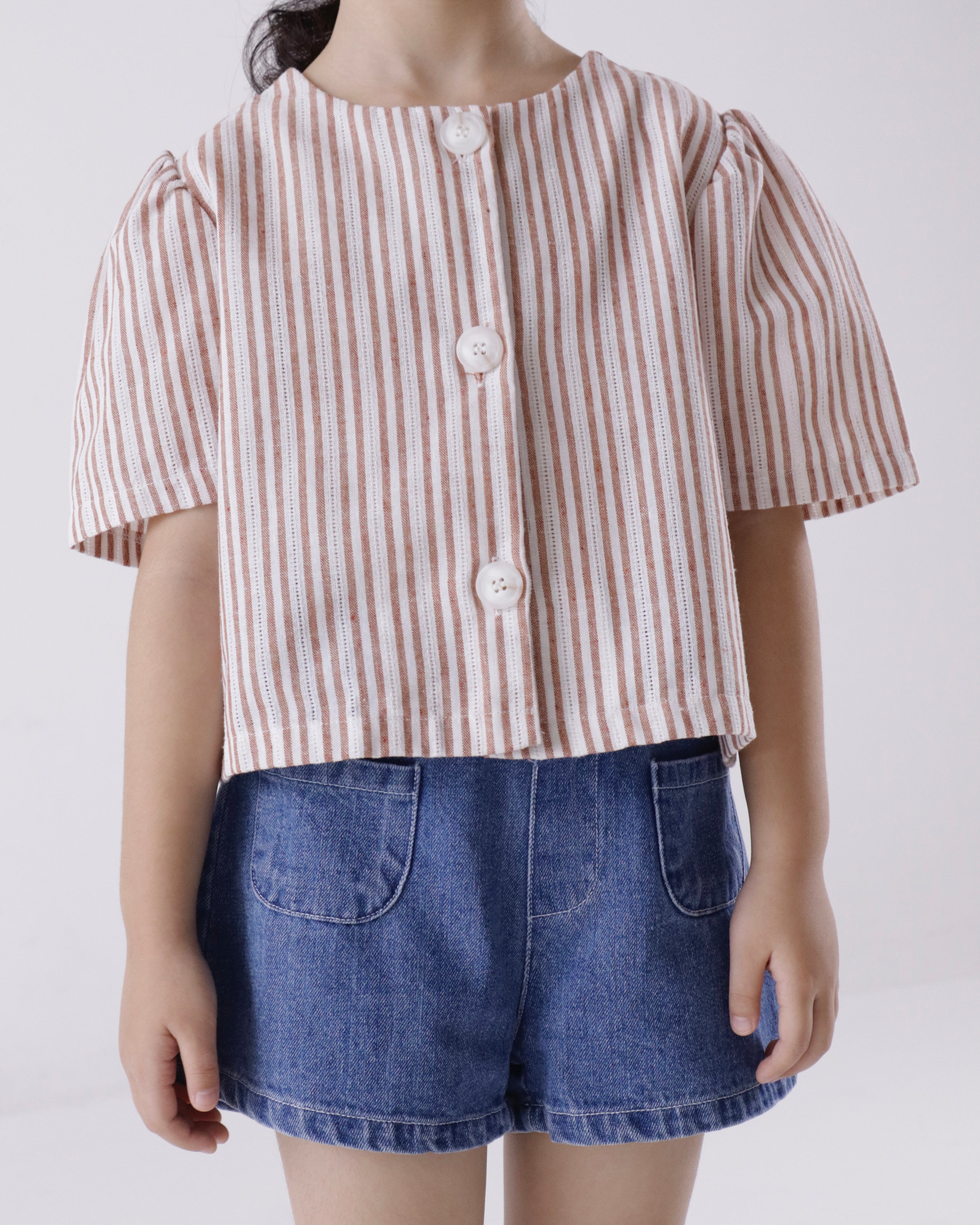 Stripe Summer Linen Jacket & Denim Shorts Set (Ready Stock)