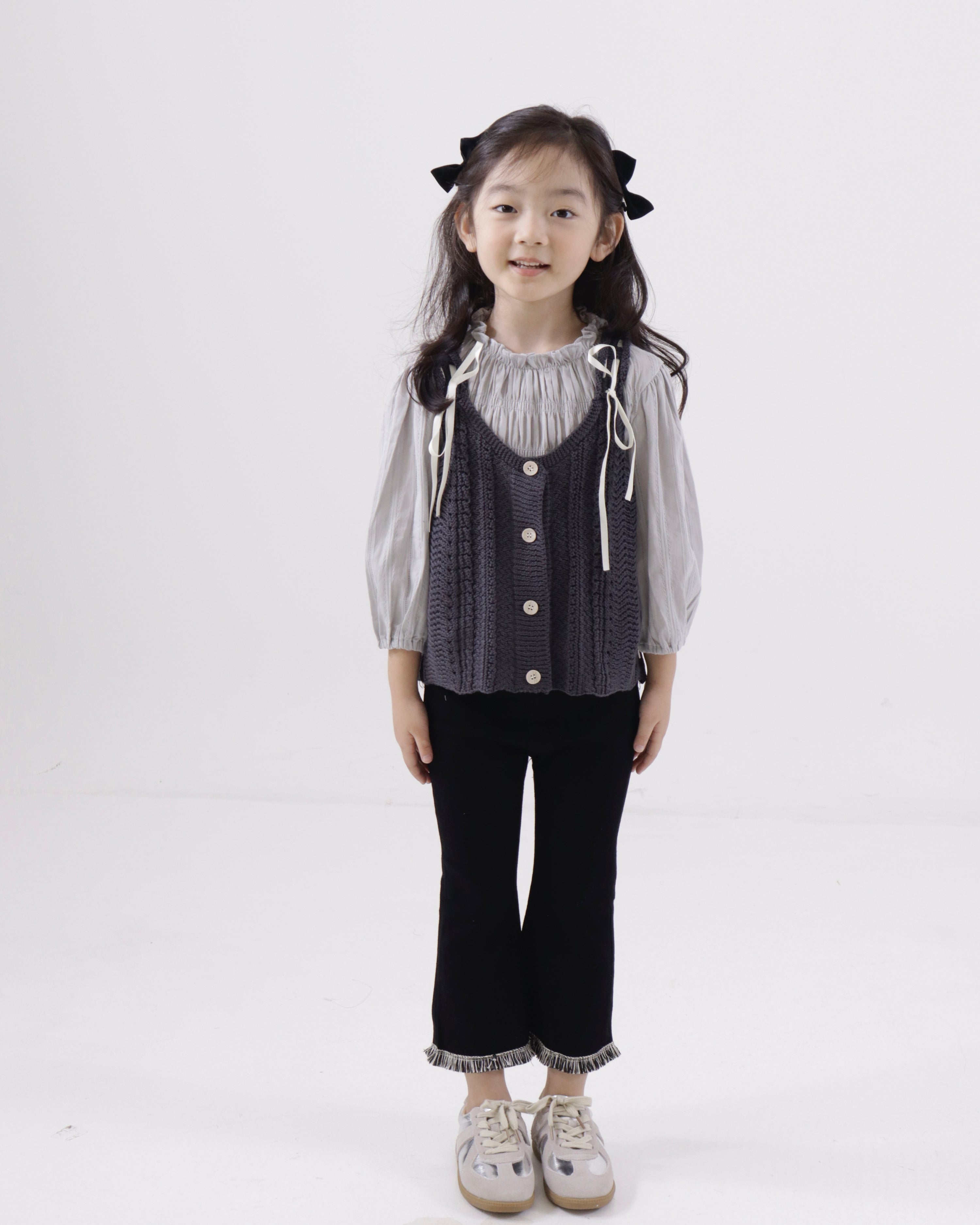 Layered Knit Vest With Blouse Set (Ready Stock)