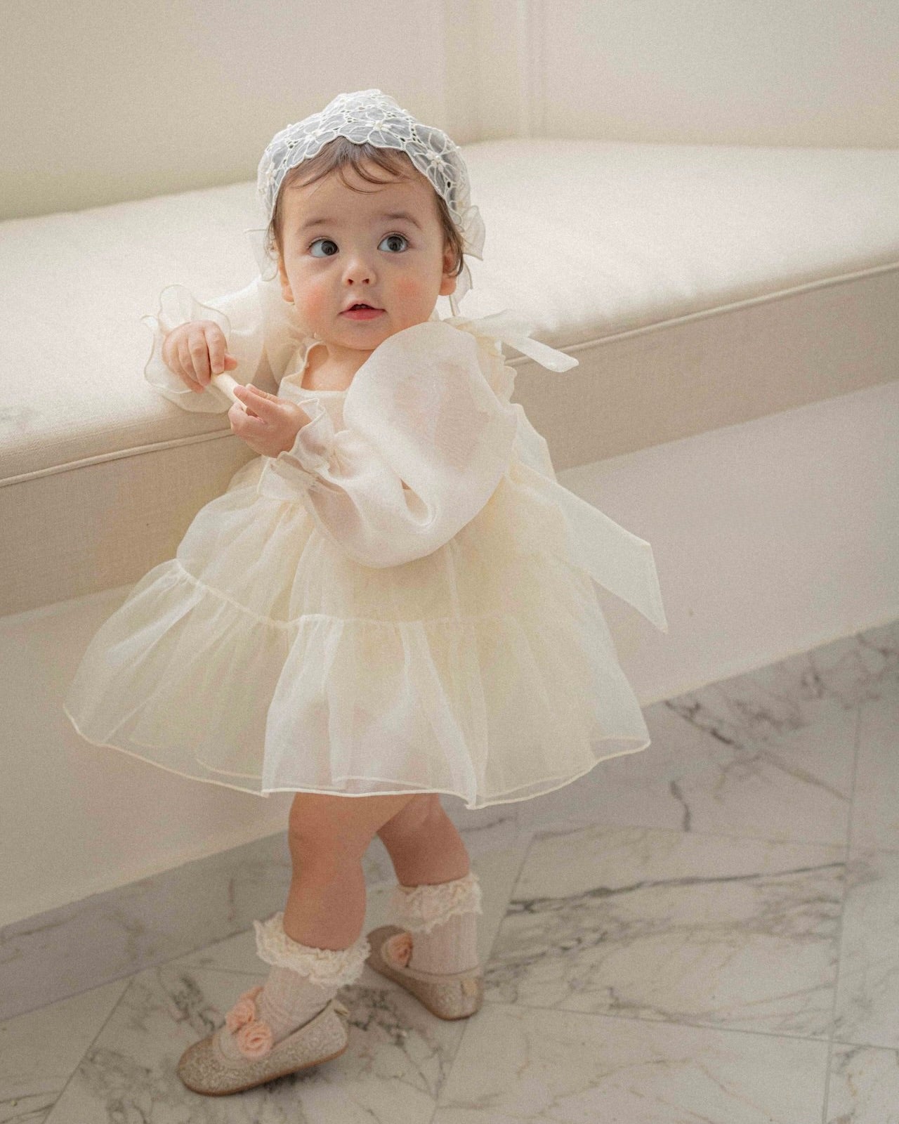 Oren CL Organza Romper-Cream White  (Ready Stock)