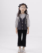Layered Knit Vest With Blouse Set (Ready Stock)