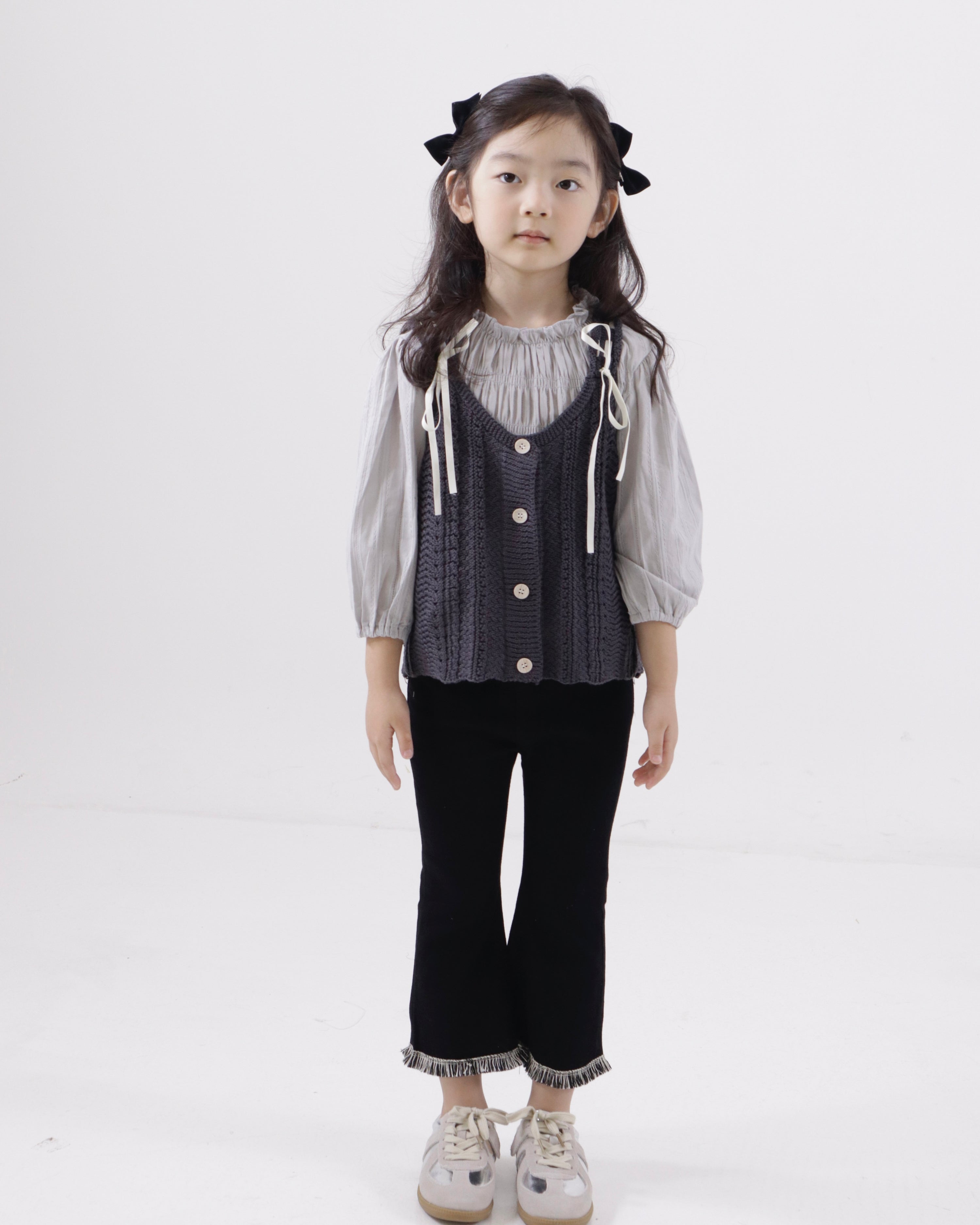 Layered Knit Vest With Blouse Set (Ready Stock)