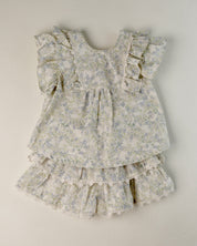 FLO Cyan Blouse and Lala Shorts Set (Ready Stock)