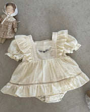 Lace-Embroidered Cotton Romper Dress (Ready Stock)