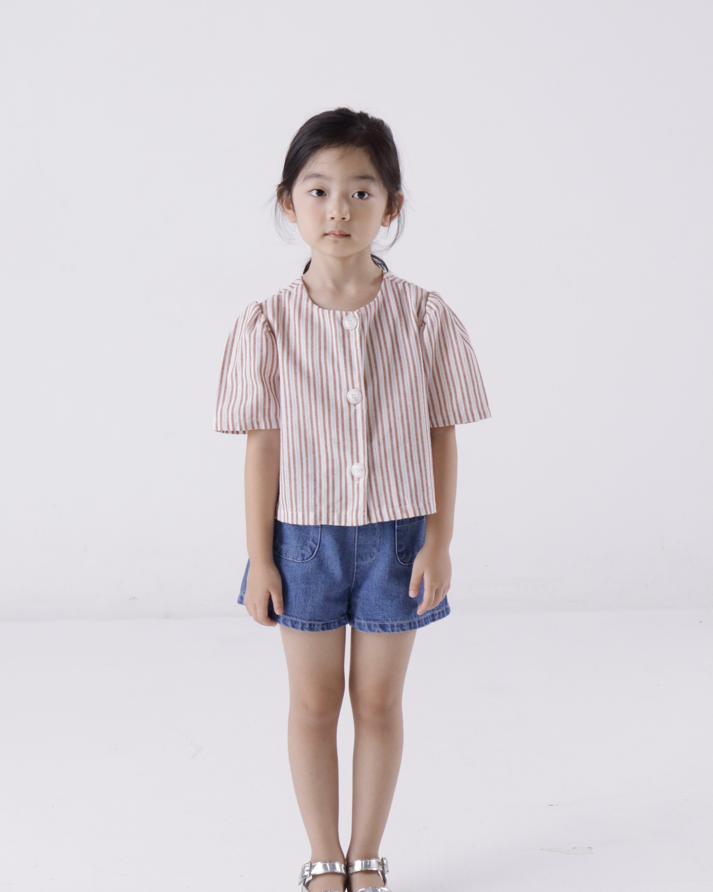 Stripe Summer Linen Jacket & Denim Shorts Set (Ready Stock)