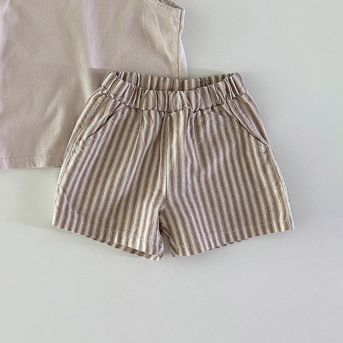 1+1 Sleeveless Tee & Linen Short Set (Ready Stock)