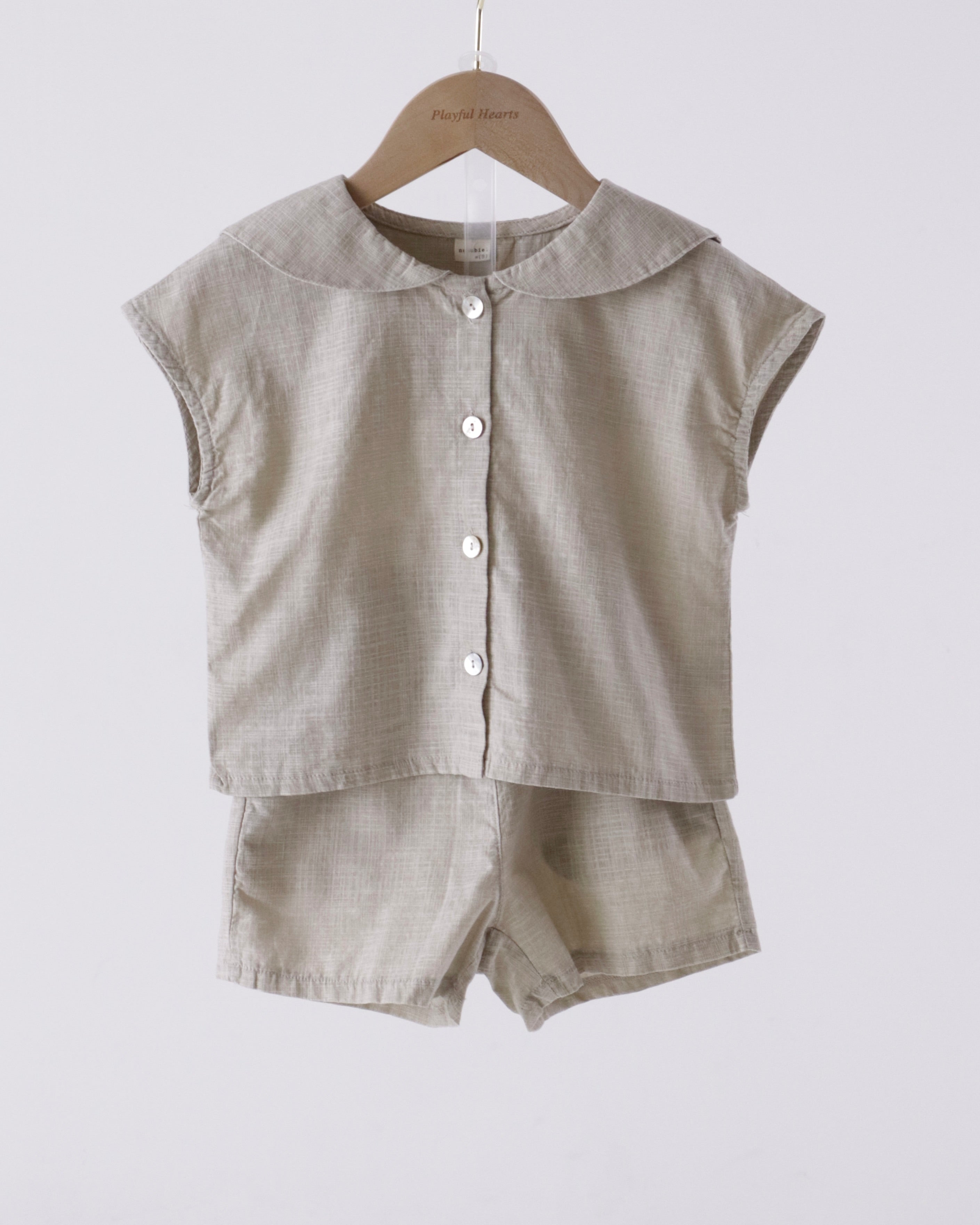 Nunubiel Slub Cotton Kids' Top & Bottom Set (Ready Stock)