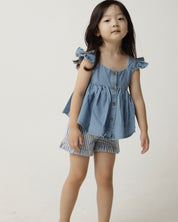 Lopdolop Denim Sleevless Top and Bottom Set  (Ready Stock)