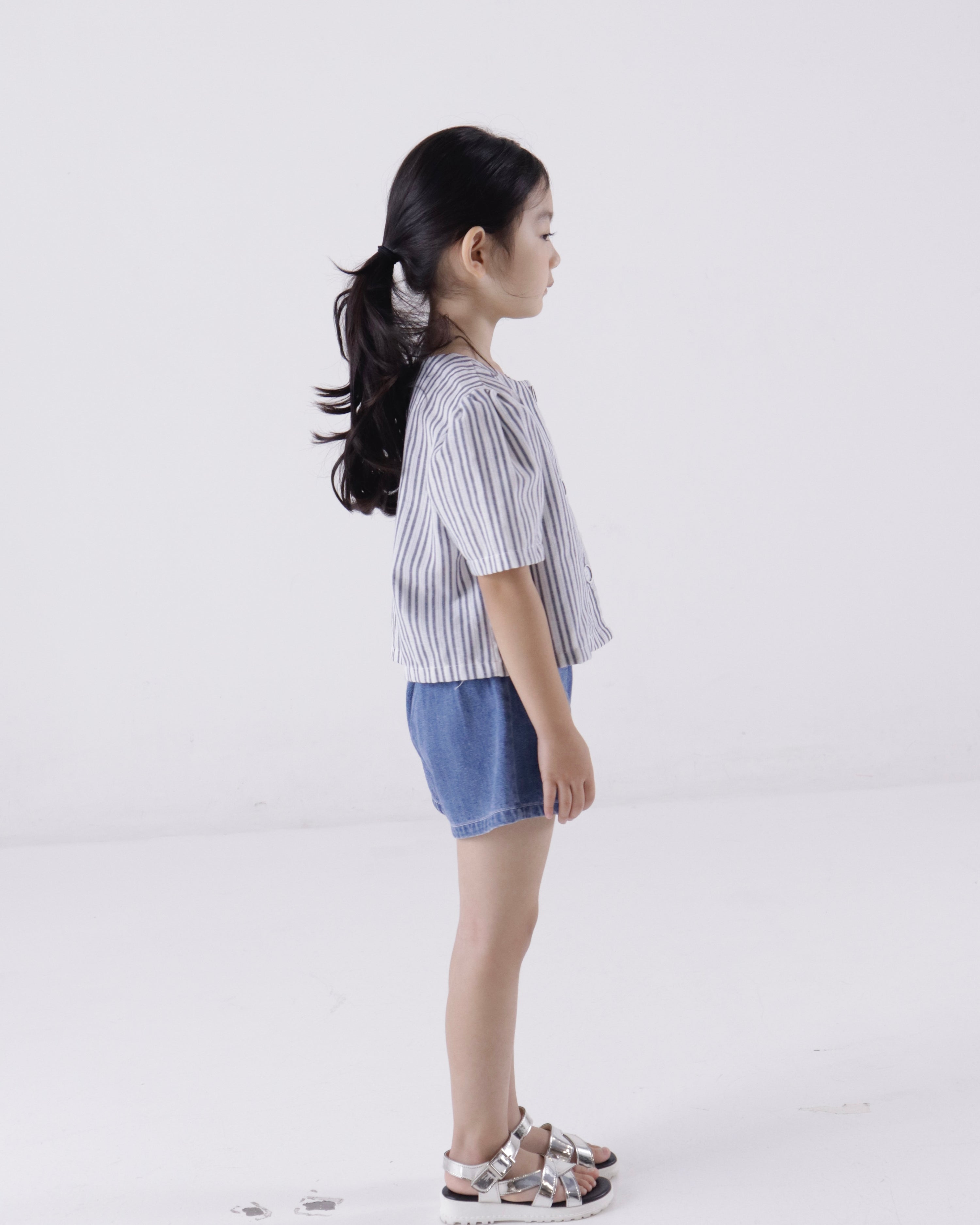 Stripe Summer Linen Jacket & Denim Shorts Set (Ready Stock)