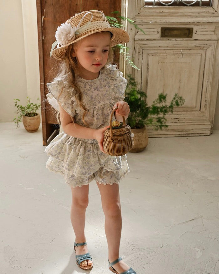FLO Cyan Blouse and Lala Shorts Set (Ready Stock)