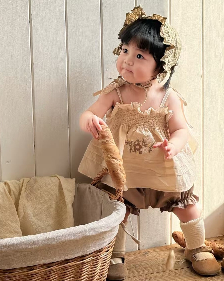 Floral Embroidered Camisole & Ruffled Bloomers Set (Ready Stock)