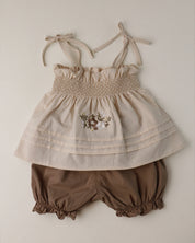 Floral Embroidered Camisole & Ruffled Bloomers Set (Ready Stock)