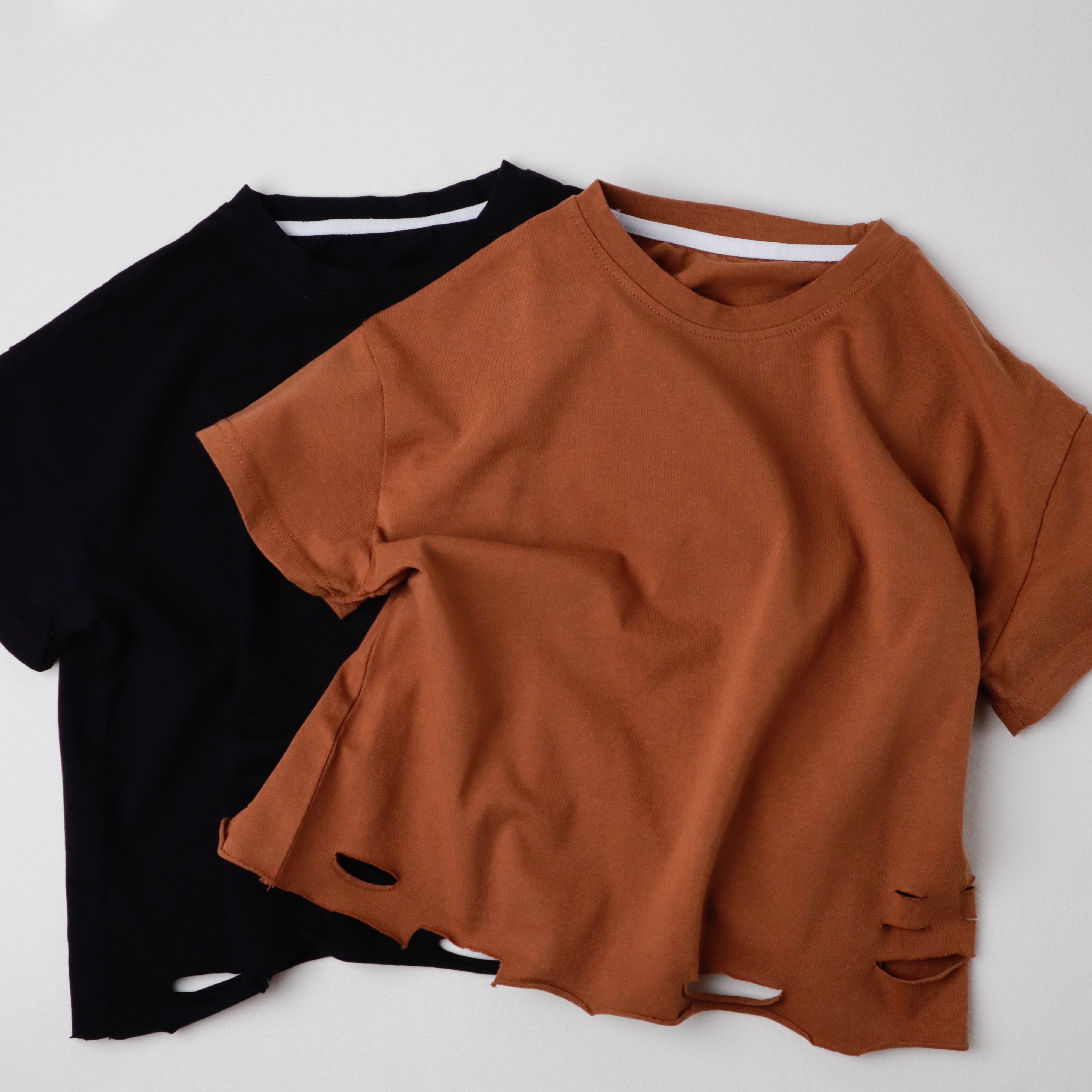 Drop-shoulder distressed Tee (Ready Stock)
