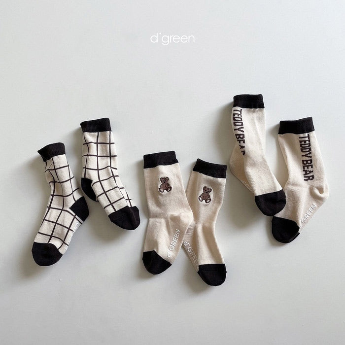 D’green Teddy Series Sock 3 Pair Set (Ready Stock)